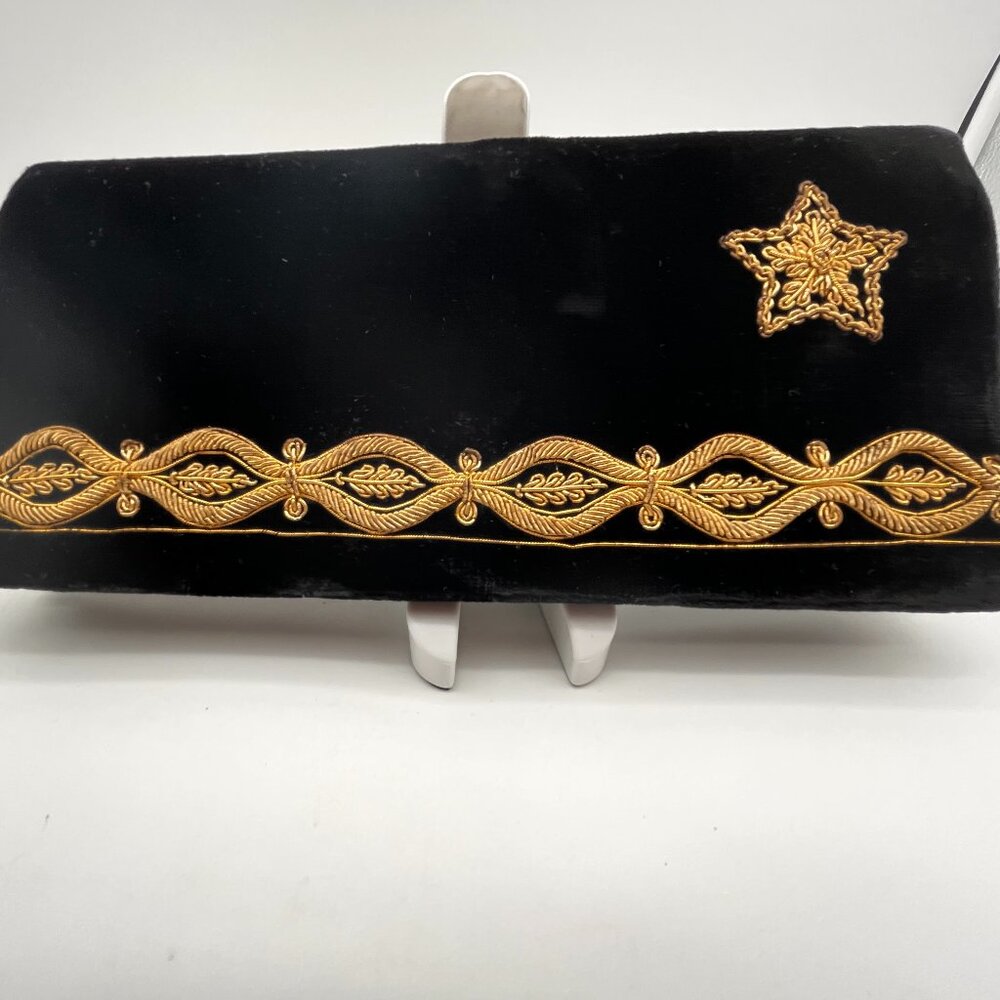 Share Black Velvet Clutch Handbag with Gold Colored Embellishments (Vintage)